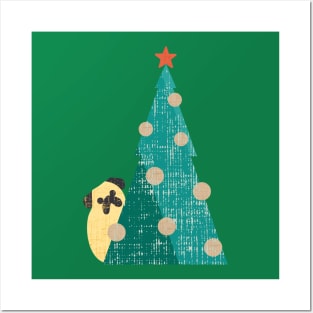 Minimal Christmas Pug Posters and Art